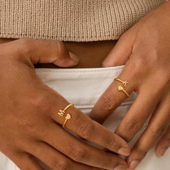 18K Gold Plated Initial Ring - Picture 1 of 5